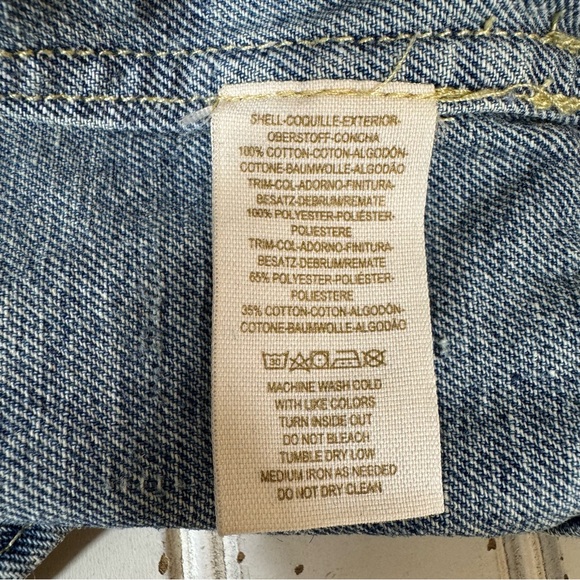 Free People Jean Jacket Women's 4 Blue Multicolor Aztec Baja Print Distressed - Picture 8 of 11